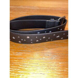 Leather Belt With Star Print Silver Buckle Black & Silver Design
